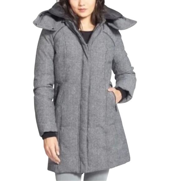 Soia & Kyo wool blend down designer luxury winter jacket tweed puffer coat S - Picture 1 of 15